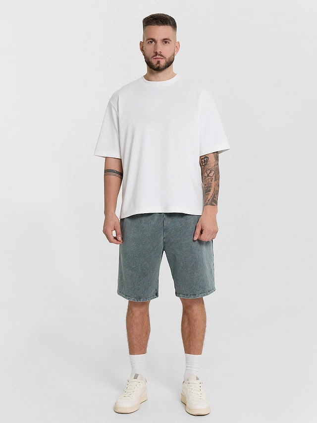

Шорты мужские серые с обработкой эйсид, Acid wash на графите, 25-ОБР5248Ц-7(3)
