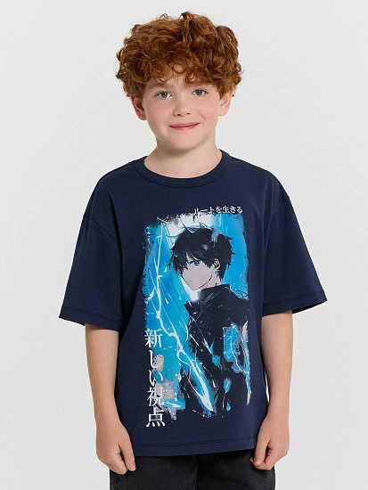 картинка Футболка для мальчиков синяя с принтом от магазина одежды для мальчиков от бренда Mark Formelle