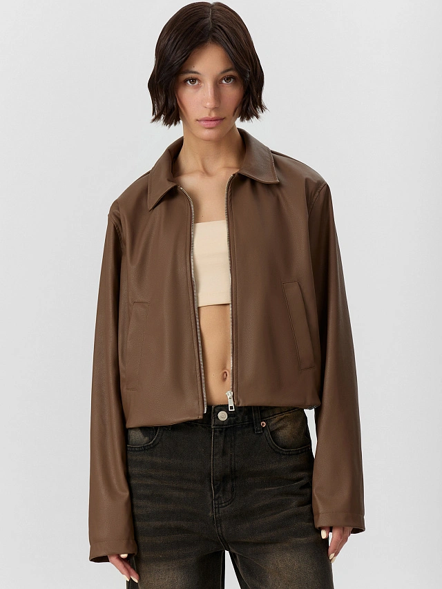 

Куртка женская коричневая укороченная, Ореховый, 25-34175Ц-10К