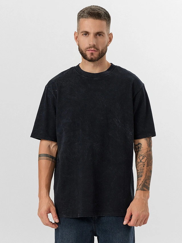 

Футболка мужская черная с обработкой эйсид, Acid wash черный, 24-ОБР4359П-0
