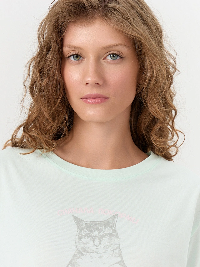 Комплект домашний женский мятный с надписью "сначала покорми, а потом ручки тяни" - 6