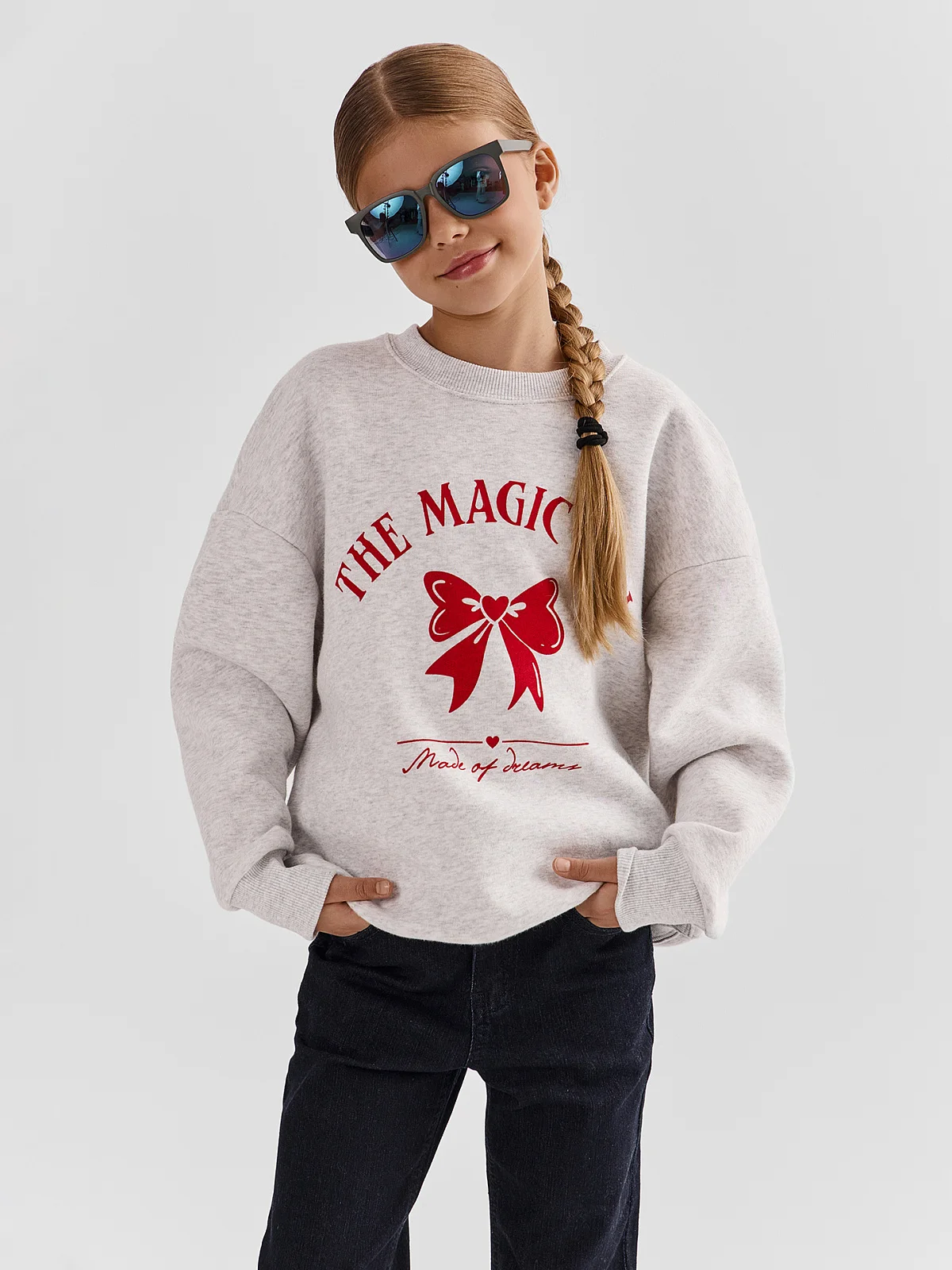 Свитшот для девочек серый с надписью "the magic girl" Mark Formelle 25-37052П-7П