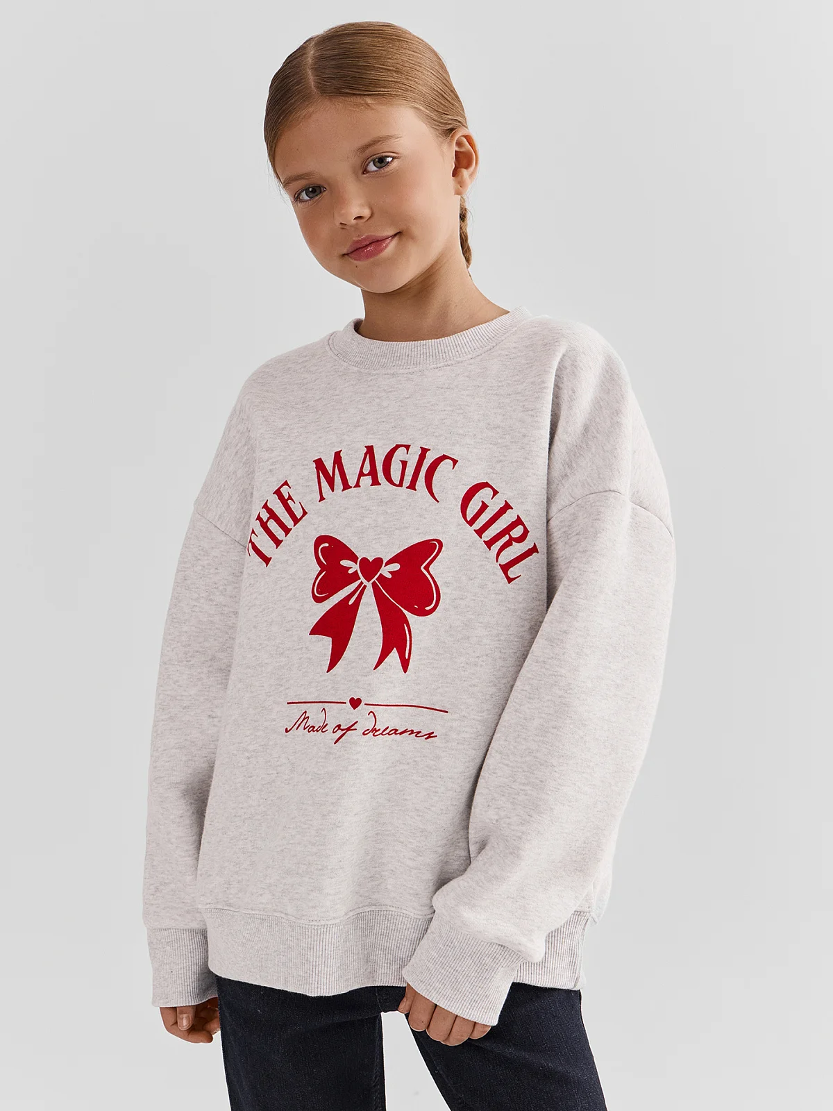 Свитшот для девочек серый с надписью "The magic girl"