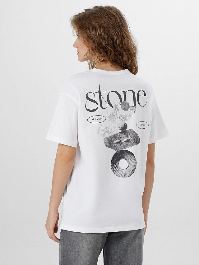 

Футболка женская белая с надписью "stone all natural", Белый +печать6, 25-38582П-0