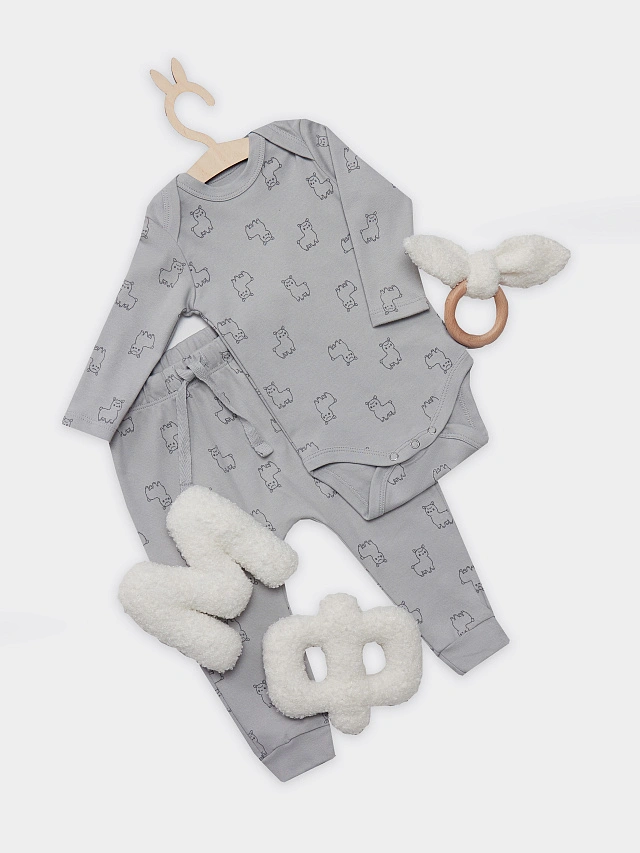 

Комплект детский (боди, ползунки), Альпаки на сером, 25-38790П-2