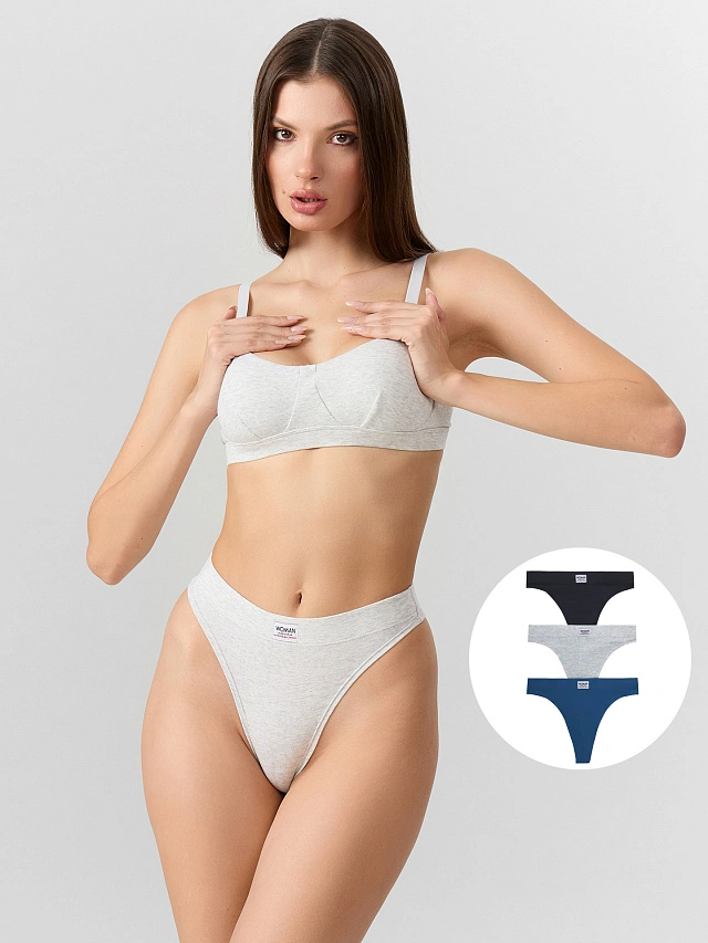 

Трусы бразилиана женские в наборе, 3 шт, Серый меланж 4306-а-3, 25-50-36865Ц-5