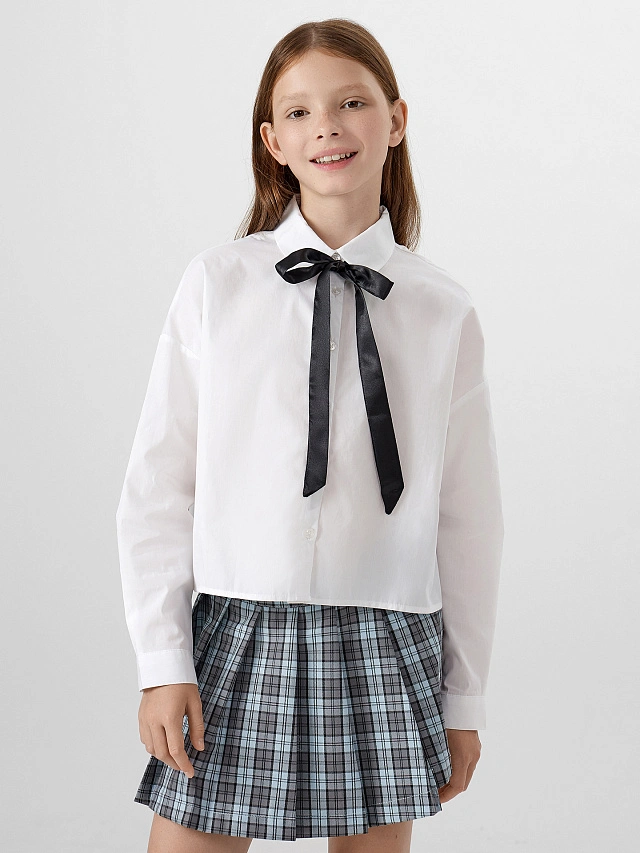 

рубашка для девочек белая с бантом, Белый, 25-35053Ц-9К