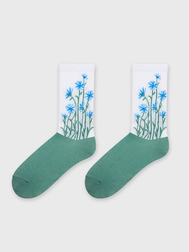 Носки женские белые с рисунком васильков - 6