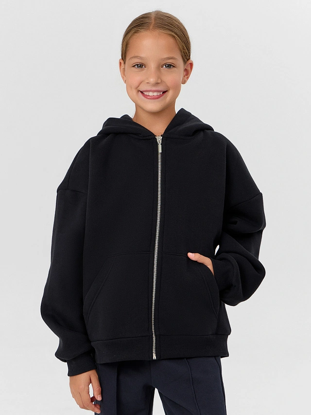 

Толстовка для девочек черная, Черный, 25-34689Ц-7П