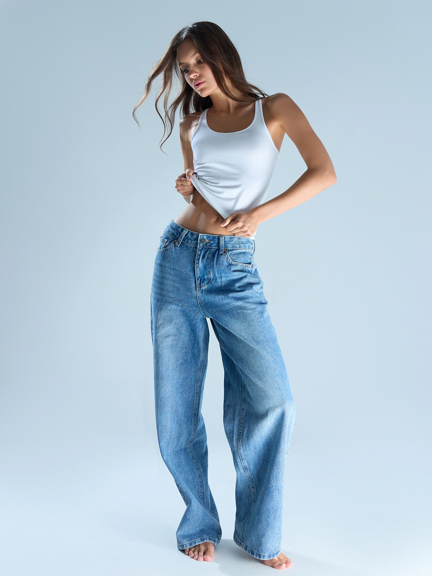 Джинсы женские Baggy fit синие со средней посадкой
