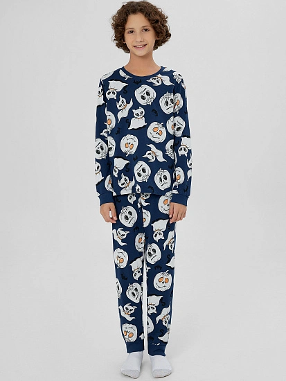 картинка Комплект для мальчиков синий с узором привидений  от магазина одежды для мальчиков от бренда Mark Formelle