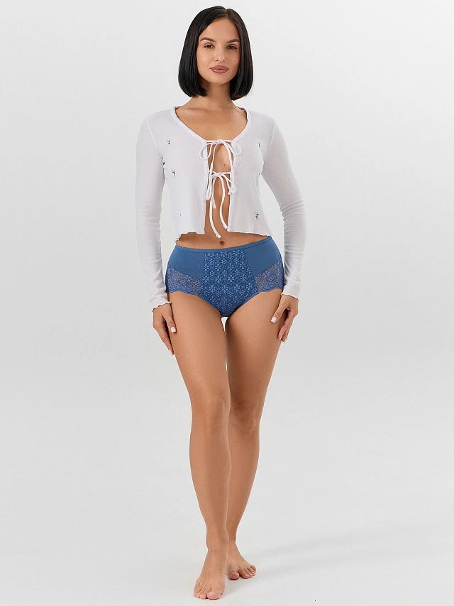 Трусы макси женские синие с кружевом - 7
