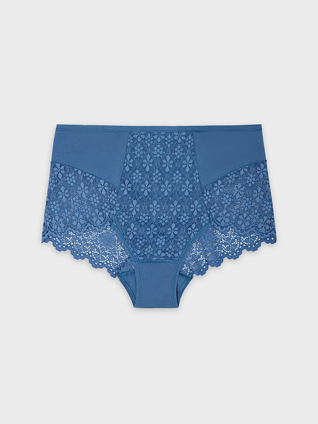 Трусы макси женские синие с кружевом - 9
