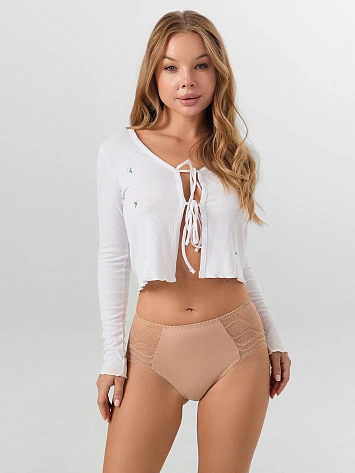 Трусы женские макси бежевые с кружевными деталями