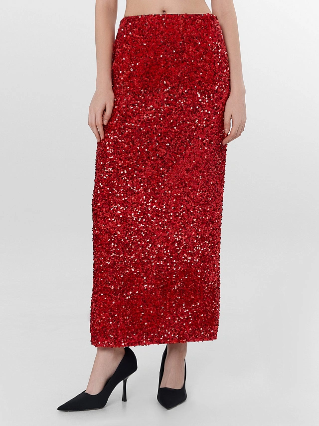 

Юбка женская красная с пайетками, Годжи, 25-36048Ц-10