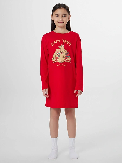 картинка Сорочка ночная для девочек красная с надписью "New Year's gifts" от известного бренда одежды для девочек Mark Formelle