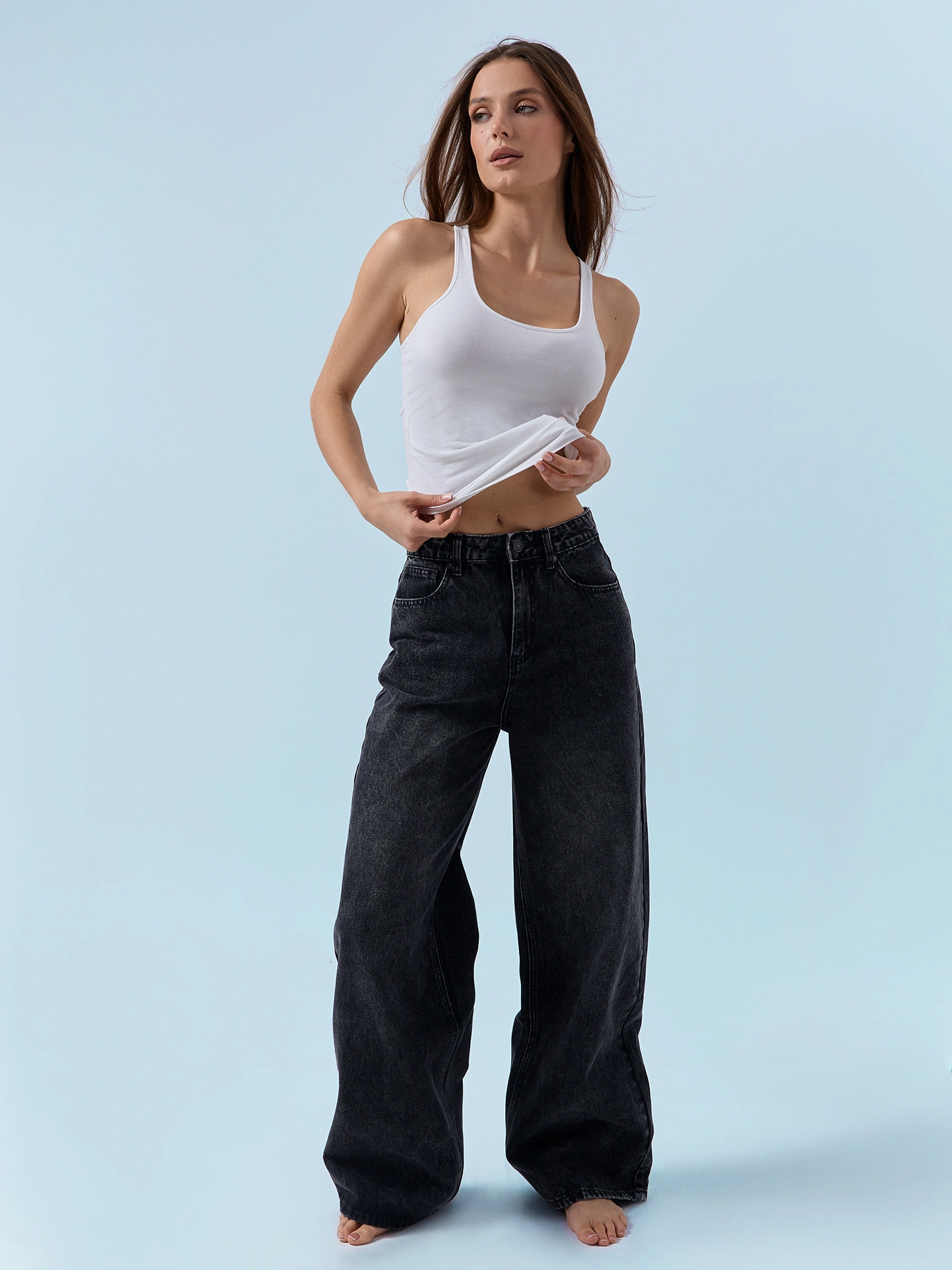 Джинсы женские baggy leg серые со средней посадкой