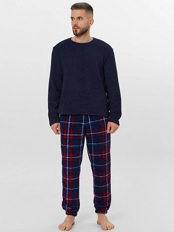Комплект домашний мужской синий с меховым ворсом