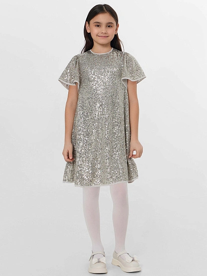 картинка Нарядное платье для девочек с серебристыми пайетками от известного бренда одежды для девочек Mark Formelle