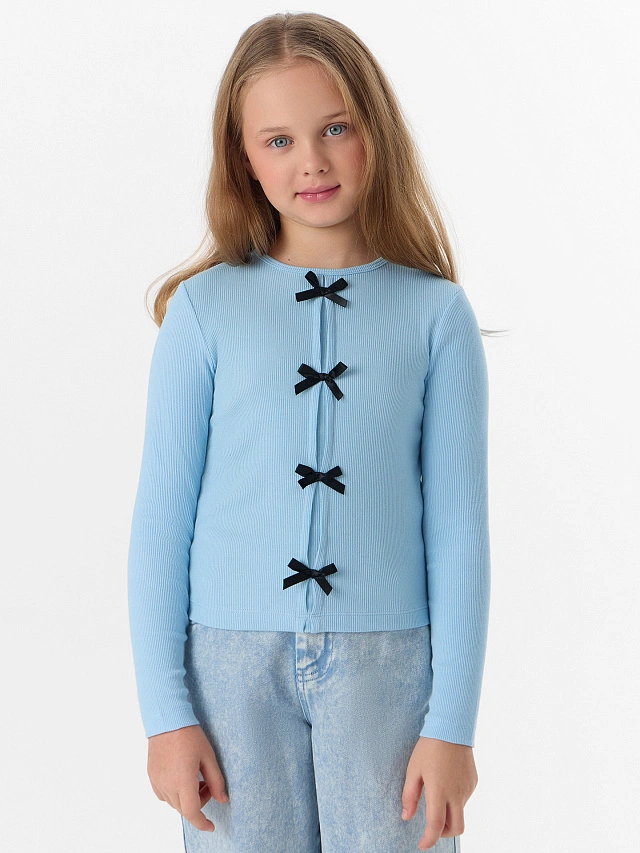 

Джемпер для девочек голубой с декоративными бантиками, Небо, 25-38900Ц-1