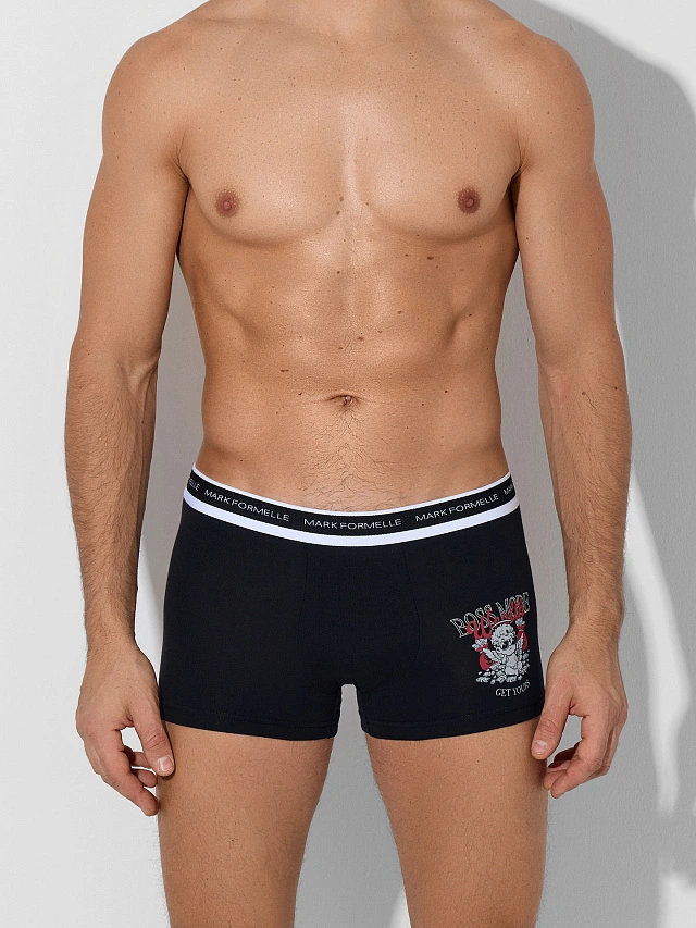 

Трусы боксеры мужские черные с принтом, Черный +печать3, 25-5629П-5