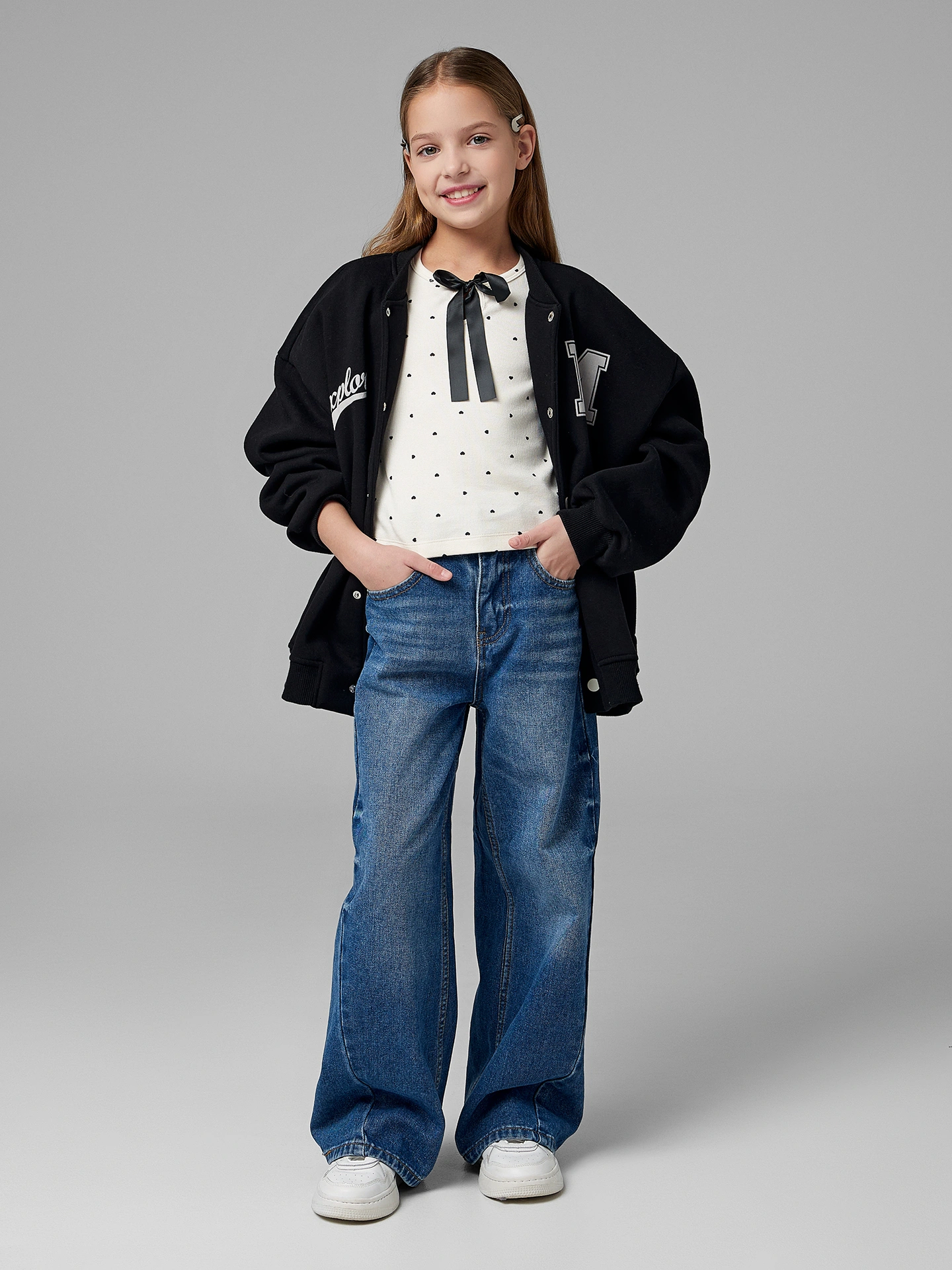 Джинсы для девочек синие wide leg