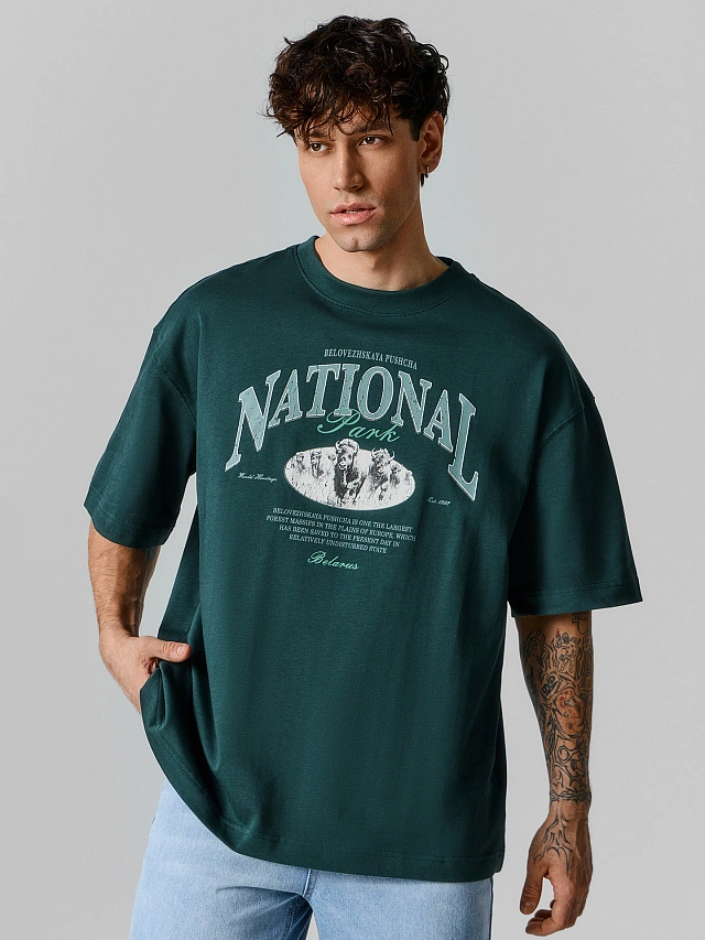 

Футболка мужская, Т.зеленый +печать1, 25-5209П-0