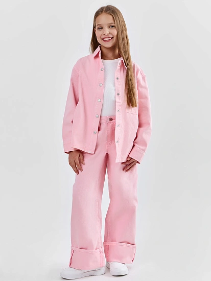 картинка Джинсы для девочек розовые широкие от известного бренда одежды для девочек Mark Formelle