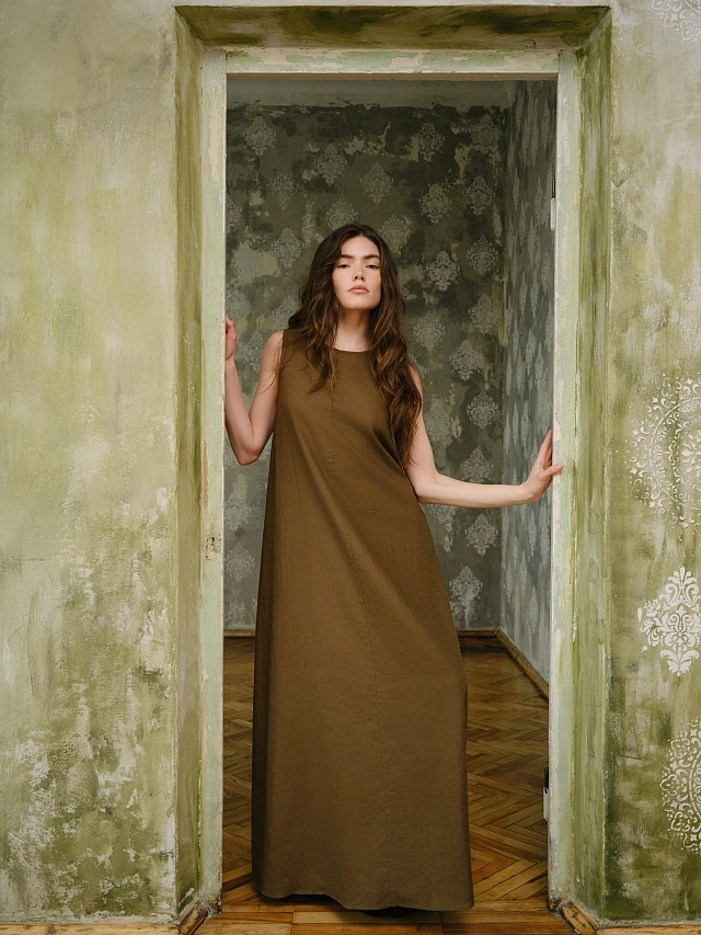 Сарафан макси женский льняной с завязками на спине