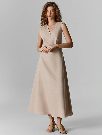 Платье женское бежевое льняное