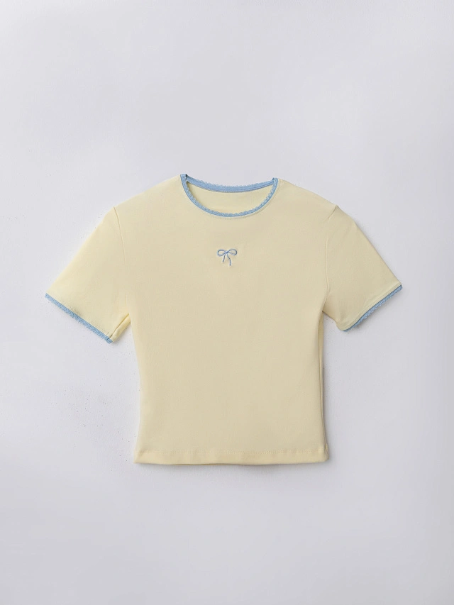 Футболка женская желтая укороченная - 6