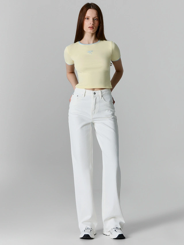 Футболка женская желтая укороченная - 5