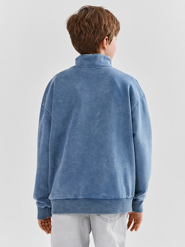 Толстовка для мальчиков синяя с надписью и полузамком - 3