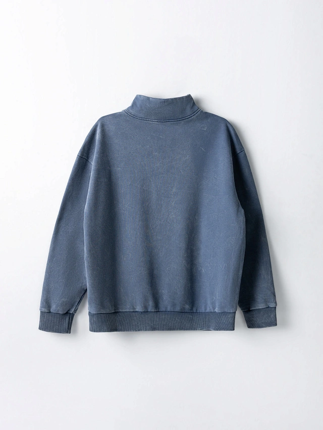 Толстовка для мальчиков синяя с надписью и полузамком - 8