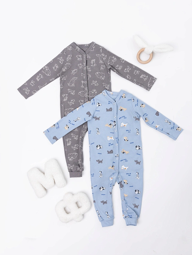 

Комбинезон нательный детский (2шт.), Собачки на голубом +собачки на сером, 25-39816П-2