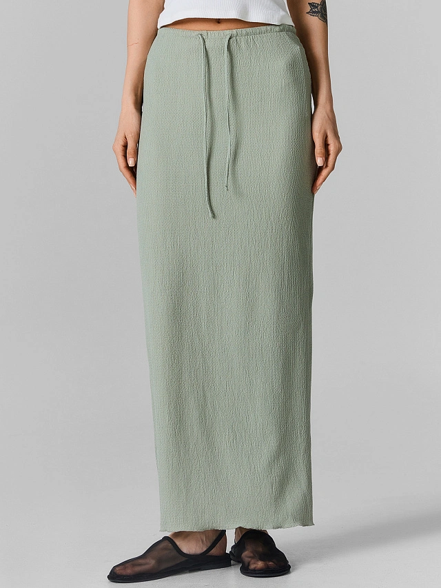 Юбка женская зеленая длинная прямого кроя - 2