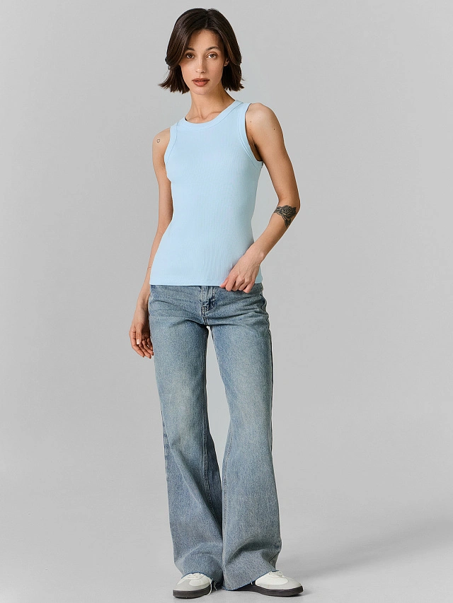 Топ женский голубой облегающий в рубчик - 2