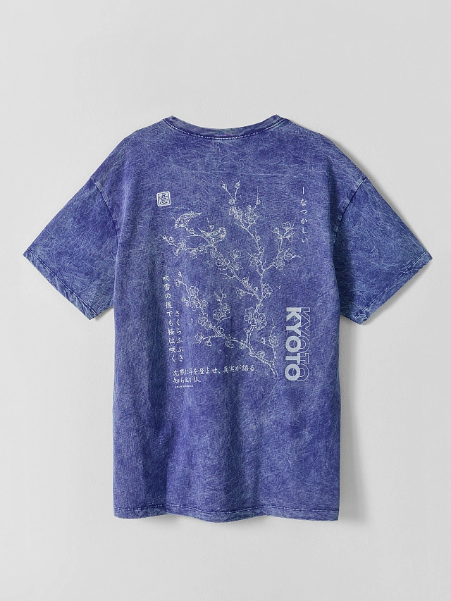 Футболка мужская синяя с обработкой эйсид из 100% хлопка - 7