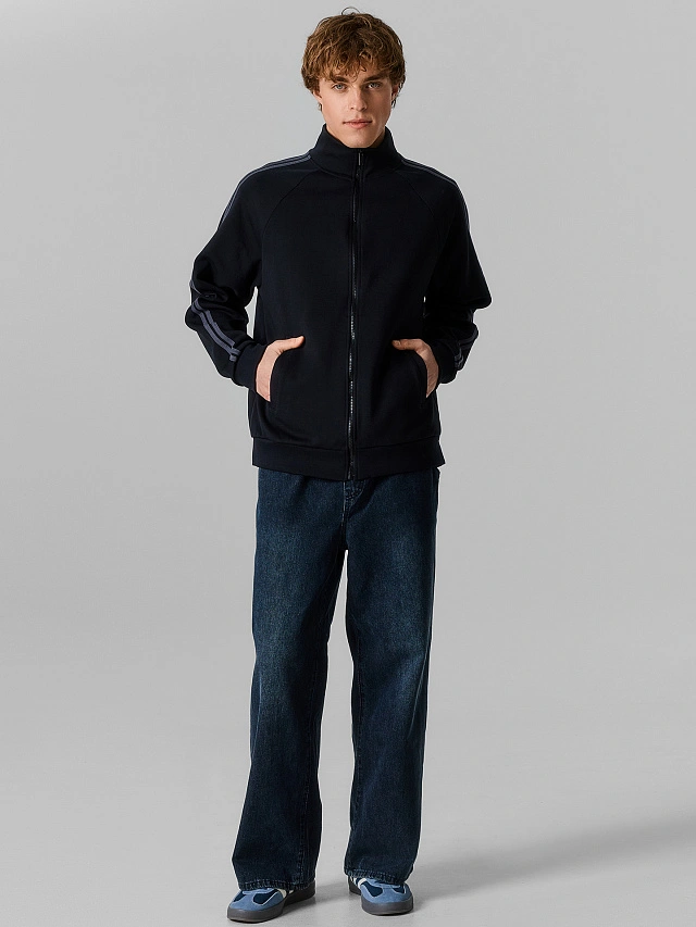 Толстовка мужская черная на молнии с лампасами