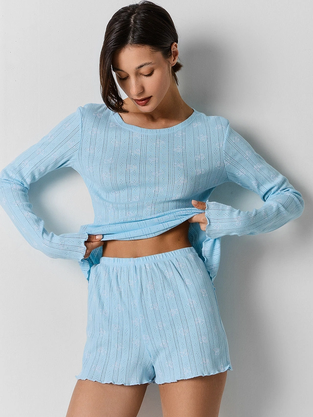 Комплект домашний женский голубой из хлопка