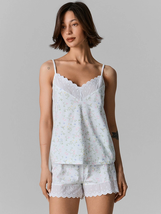 Комплект домашний женский белый с цветочным принтом - 2