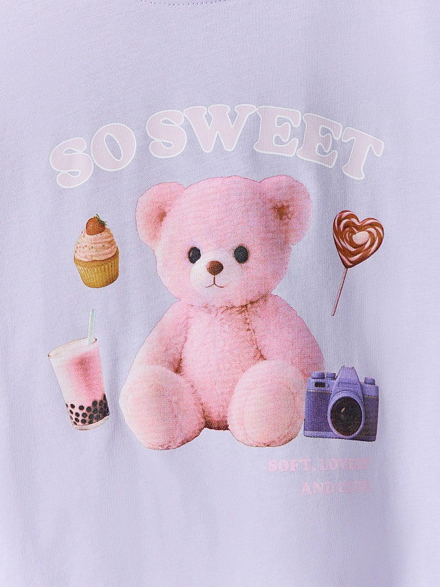 Футболка для девочек фиолетовая с принтом оверсайз - 6