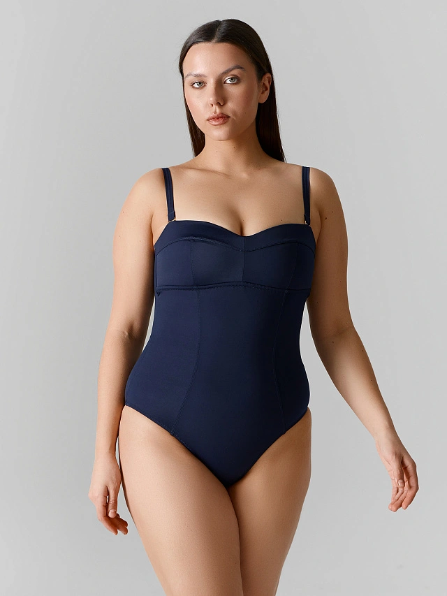 Купальник женский слитный синий со съемными бретелями