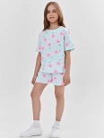 Комплект для девочек голубой с цветочным принтом из хлопка