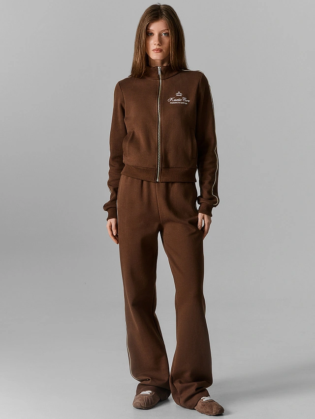 Толстовка на молнии женская коричневая прямого кроя - 4