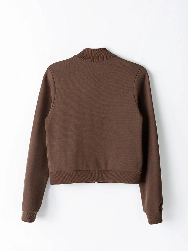 Толстовка на молнии женская коричневая прямого кроя - 9