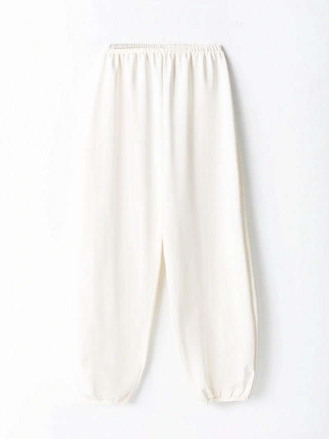 Брюки-джоггеры спортивные женские молочные свободного кроя - 7