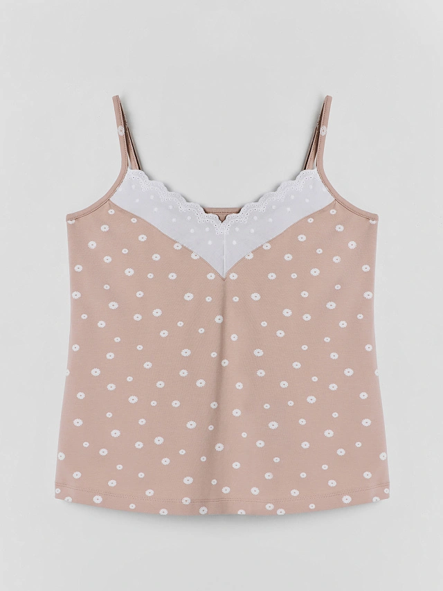 Комплект домашний женский бежевый с принтом ромашек - 5