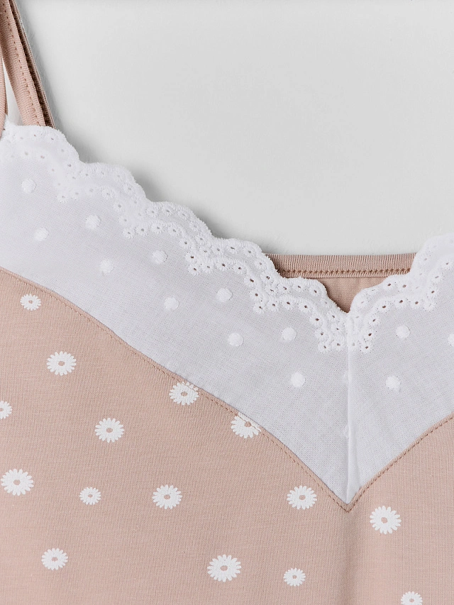 Комплект домашний женский бежевый с принтом ромашек - 6