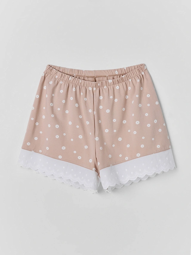 Комплект домашний женский бежевый с принтом ромашек - 8